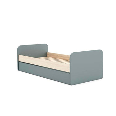 Cama nido juvenil Esteban en blanco y madera natural con cajón nido inferior y somier incluido.
