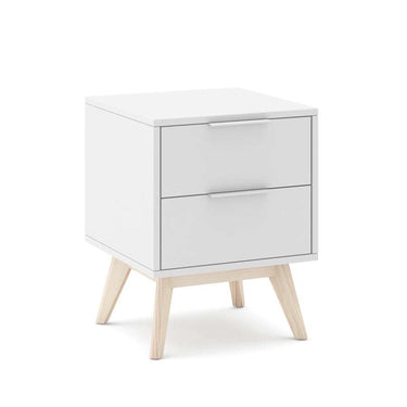 Mesita de noche CAMP blanca con 2 cajones y diseño moderno para dormitorio