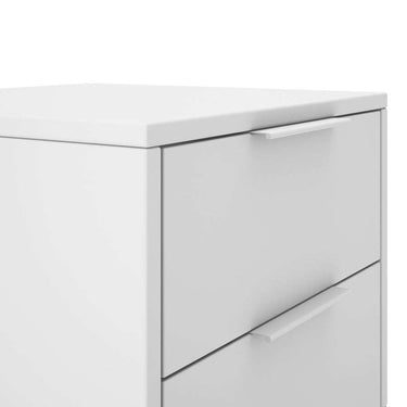 Mesita de noche blanca CAMP con dos cajones, diseño moderno y madera natural