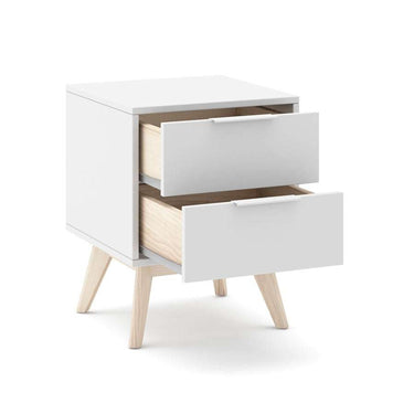 Mesita de noche CAMP blanca con 2 cajones y diseño moderno para dormitorio