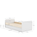 Cama nido juvenil ESTEBAN en blanco y madera natural con cajón inferior y somier, diseño versátil y elegante para habitaciones infantiles o juveniles.