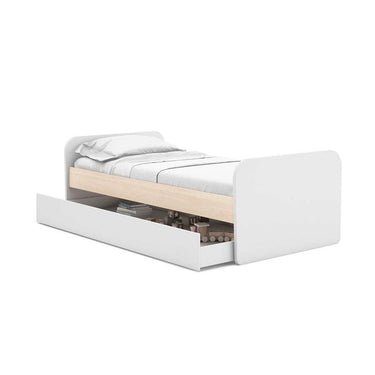 Cama nido juvenil ESTEBAN con cajón inferior en madera natural y acabado blanco cera