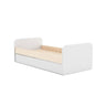 Cama nido juvenil ESTEBAN en blanco cera con detalles en madera de chopo natural y cajón inferior extraíble para almacenaje o segunda cama