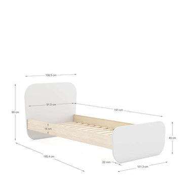 Cama juvenil ESTEBAN en dormitorio moderno con detalles de madera natural y somier de láminas incluido
