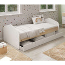 Cama nido juvenil ESFANIA en blanco y madera natural con cajón inferior y somier incluido.