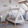 Cama casita infantil TIPI en acabado blanco y madera natural para dormitorio infantil acogedor y creativo