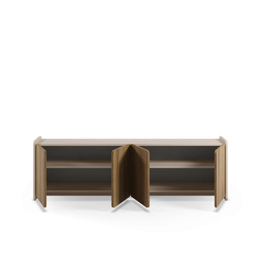 Mueble TV BOUCLEON roble con estructura crema y puertas de gran formato