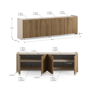 Mueble TV BOUCLEON Roble con puertas de roble y estructura crema, diseño moderno y almacenamiento amplio