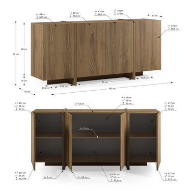 Aparador salón VOLIA Roble 180 cm con cuatro puertas y acabado en roble