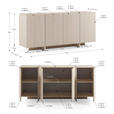 Aparador salón VOLIA Crema amplio de 178 cm con cuatro puertas y acabado crema elegante