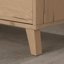 Aparador de diseño contemporáneo con cuatro puertas y dos cajones color madera claro de 150 cm de ancho y 92 cm de alto