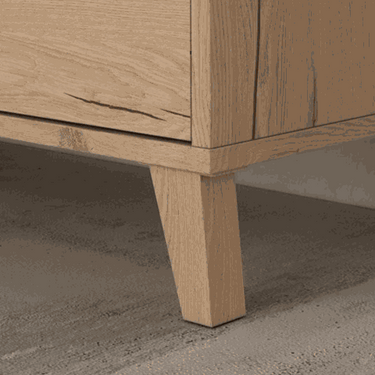 Aparador de diseño contemporáneo con cuatro puertas y dos cajones color madera claro de 150 cm de ancho y 92 cm de alto