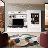 Mueble salón composición CATANIA 2 ambiente 4 diseño nórdico minimalista color polar artesán nuez ébano estructura de 300 cm con vitrina apilable y mueble bajo TV