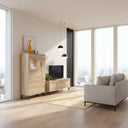Mueble salón comedor BOLONIA moderno con vitrina y módulo TV en madera de alta calidad