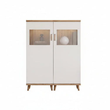 Vitrina salón comedor BOLONIA baja moderna en madera y acabado polar, sin patas ni focos LED, fabricada en España.