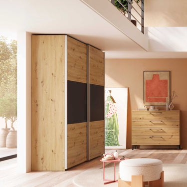 Armario correderas GÉNOVA de 225 cm con diseño bicolor y dos puertas correderas para dormitorio moderno