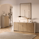 Aparador salón bajo BOUCLEON roble con cuatro puertas y estructura crema