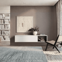 Mueble TV colgado TIVOLI minimalista con puerta abatible y cubo integrado en salón moderno