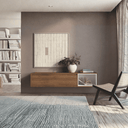 Mueble TV colgado minimalista TIVOLI modelo 1 con puerta abatible y cubo integrado en salón moderno