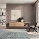 Mueble TV colgado TIVOLI minimalista con puerta y cubo integrado en salón moderno