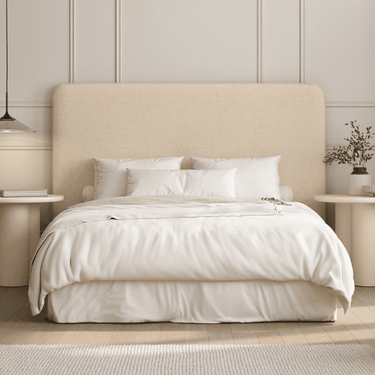 Cabecero tapizado de lino modelo MILO para cama de matrimonio, diseño moderno y acabado premium