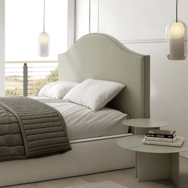 Cabecero tapizado modelo ROCCO en lino natural para dormitorio de matrimonio