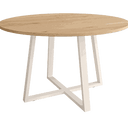 Mesa de comedor redonda fija Lugano con patas metálicas y sobre biselado