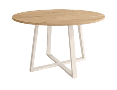 Mesa de comedor redonda fija Lugano con patas metálicas y sobre biselado
