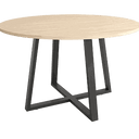 Mesa de comedor redonda fija Lugano con sobre biselado y patas metálicas