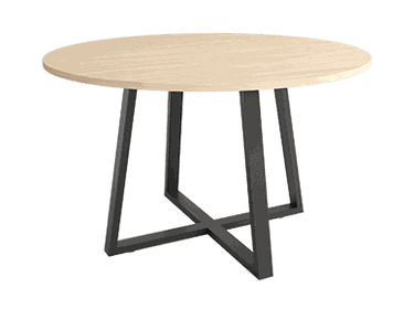 Mesa de comedor redonda fija Lugano con sobre biselado y patas metálicas