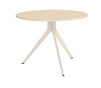 Mesa de comedor redonda fija ORTA con sobre biselado y patas metálicas