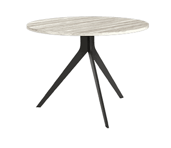 mesa de comedor redonda fija orta con patas metálicas en comedor moderno