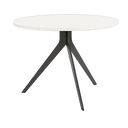 mesa de comedor redonda fija orta con patas metálicas y sobre biselado