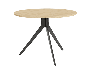 Mesa de comedor redonda fija ORTA con sobre biselado y patas metálicas