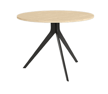 Mesa de comedor redonda fija ORTA con patas metálicas y sobre biselado