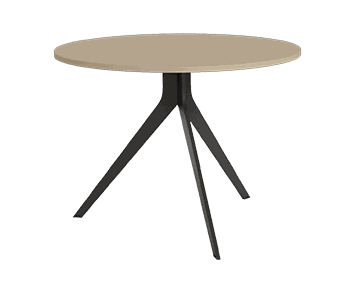 Mesa de comedor redonda fija ORTA con patas metálicas y sobre biselado