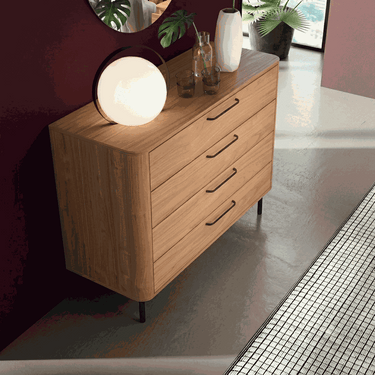 Cómoda dormitorio CAPRI con 4 cajones y diseño moderno en tonos nogal y arena