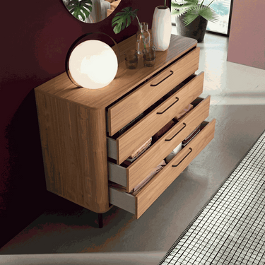 Cómoda dormitorio CAPRI de 4 cajones con diseño moderno y patas negras