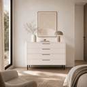 Cómoda dormitorio CAPRI 4 cajones en color nogal y arena con diseño moderno y funcionalidad de gran almacenamiento