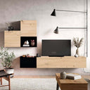 Composición de Salón Comedor FLORENCIA ambiente 8 minimalista y moderna en tonos Artisan, Ébano y Blanco