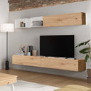 composición de salón comedor FLORENCIA ambiente 7 con diseño minimalista y módulos flotantes en tonos Artisan, Ébano y Blanco