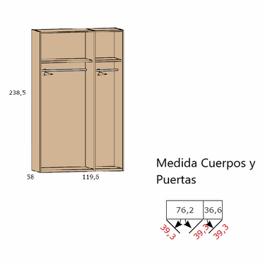 Armario dormitorio Lucca de 3 puertas con tirador negro mate y diseño minimalista