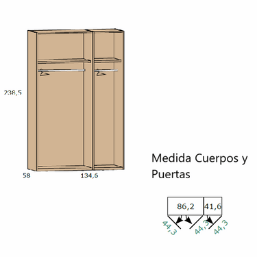 Armario dormitorio LUCCA 3 puertas con tirador negro mate y diseño minimalista