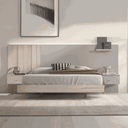 Composición muebles dormitorio Siena con cabecero, mesitas y luces LED en color Habana