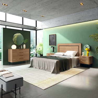 Mueble dormitorio composición CAPRI mod. 1 con cabezal curva MIGLIERA y dos mesitas de noche modernas en colores combinados