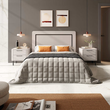 Mueble dormitorio CAPRI mod.1 con cabezal curvo y dos mesitas de noche en tonos combinados