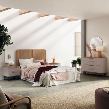 Mueble dormitorio composición CAPRI mod.2 con cabezal TIBERIO y dos mesitas de noche modernas