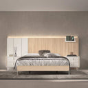 Muebles dormitorio matrimonio moderno y funcional composición SIENA con cabecero, mesitas y luces LED