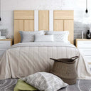 Cabecero cama matrimonio LUCCA 13 diseño moderno y líneas limpias en madera con detalles en varios colores.