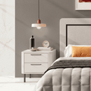 Mesita noche CAPRI blanca con 2 cajones grandes y esquinas redondeadas para dormitorio moderno